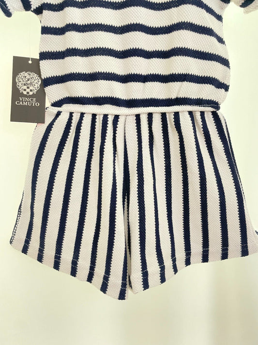 Girls Rompers in White & Black, Short Sleeve Striped Jumpsuits for little Girls. - SkyWaves