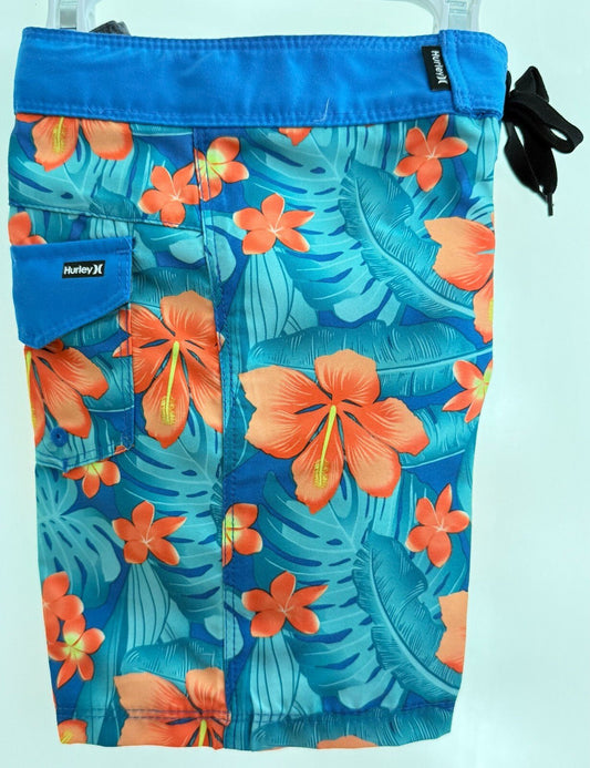 Boys Swim Shorts, Blue, Hawaiian style floral. by Hurley Size 4 - SkyWaves