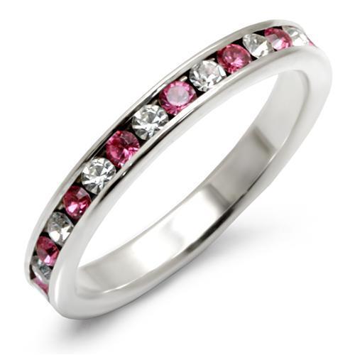 LOAS913 - High - Polished 925 Sterling Silver Ring with Top Grade Crystal in Rose - SkyWaves