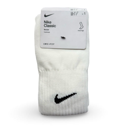 Nike Classic Dry - Fit, White soccer Knee high cushioned socks. 1 pair - SkyWaves