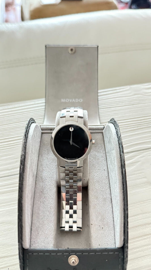 Vintage Movado 84 45 1891 Museum Black Men's Quartz Wristwatch SteelFull Set - SkyWaves